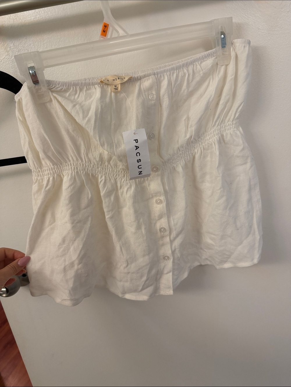 PacSun Cream Button-Front Strapless Blouse